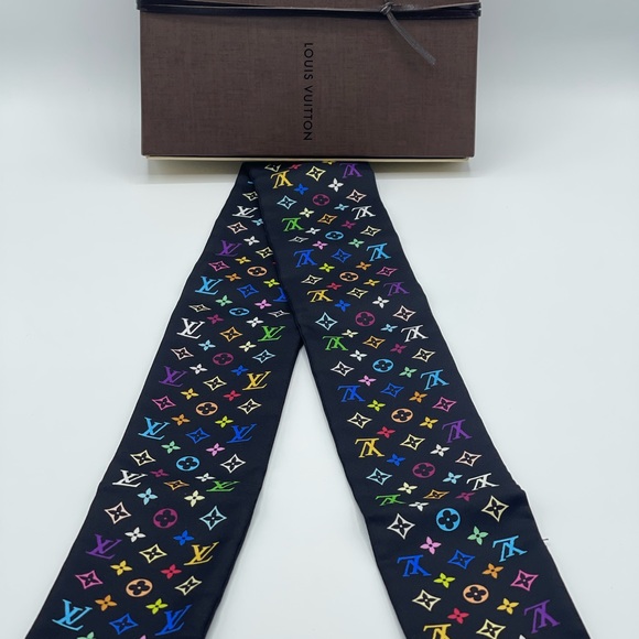 Louis Vuitton x Takashi Murakami Multicolor Noir Bandeau Neckerchief Scarf Wrap - Picture 2 of 14